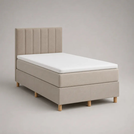 Boxspringbett mit Matratze und Topper, Polyester-Mikrofaser, Beige/Weiß/Naturfarben, Liegefläche 140 x 200 cm