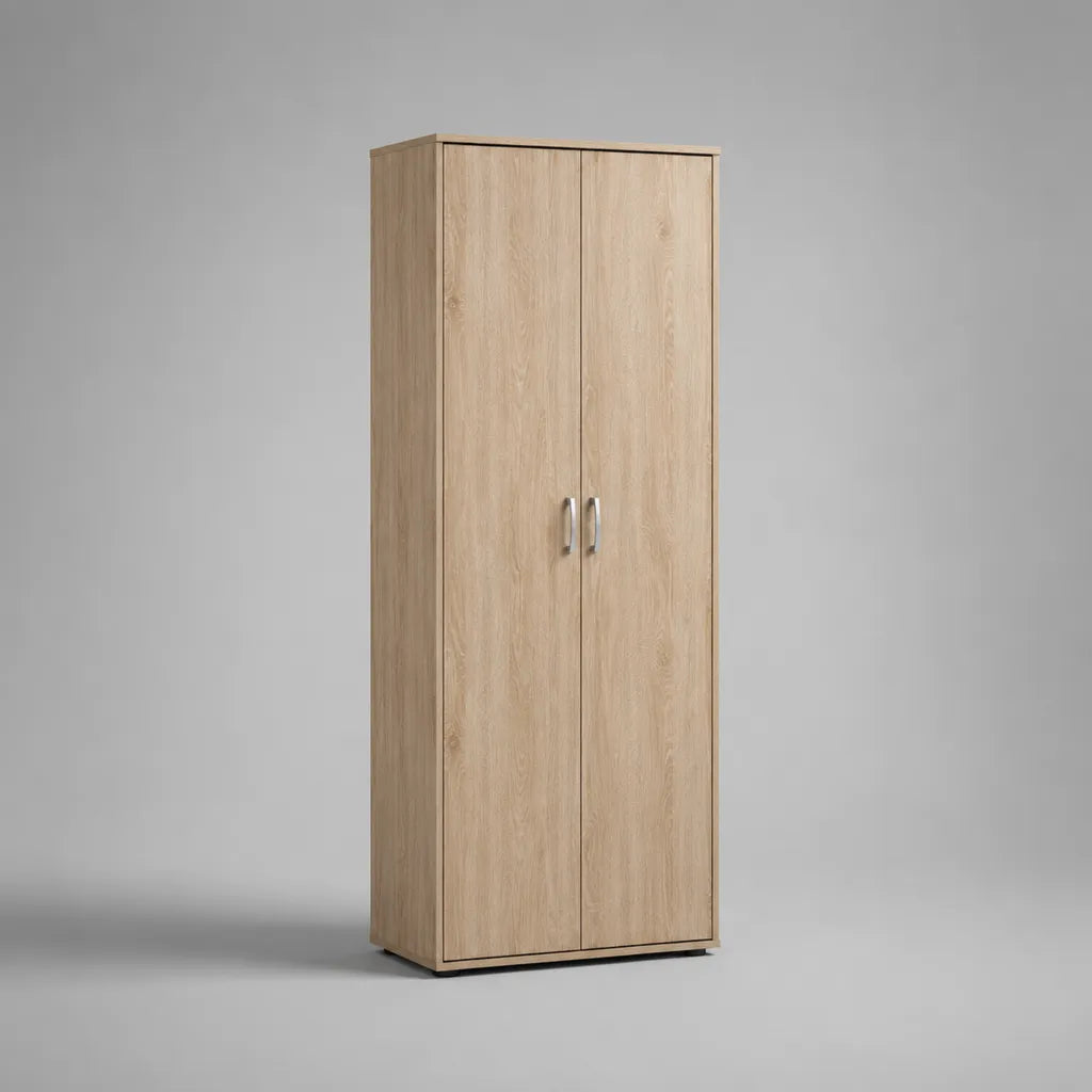 Zweitüriger Kleiderschrank aus melaminharzbeschichteter Spanplatte, Eiche hell, 80 × 50 × 180 cm