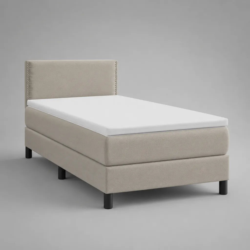 Boxspringbett mit Matratze und Topper, 4-teiliges Set, Polyesterbezug, Beige, 101 x 210 x 110 cm, Liegefläche 90 x 200 cm
