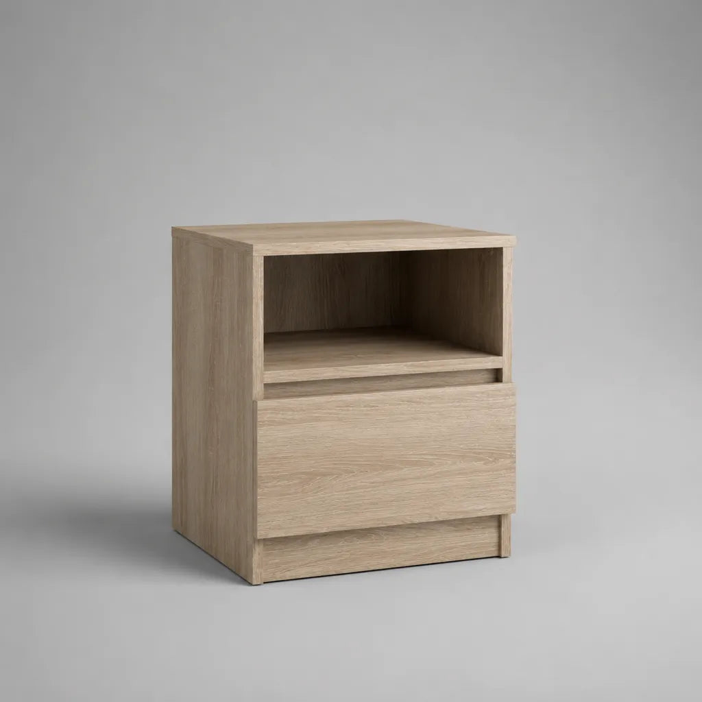 Nachttisch aus Spanplatte mit Schublade und offenem Fach, Natur-Eiche, 40 × 35 × 50 cm