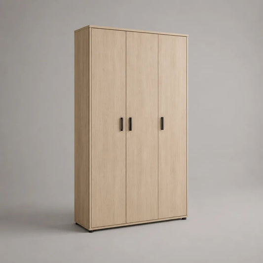 3-türiger Kleiderschrank aus Spanplatte mit Eiche-Dekor, Natur/Schwarz, 120 × 50 × 200 cm