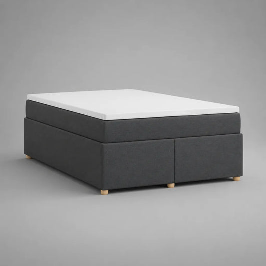 Boxspringbett ohne Kopfteil mit Bonellfederkernmatratze und PU-Schaum-Topper, Stoff, Anthrazit/Weiß, 140 × 200 cm